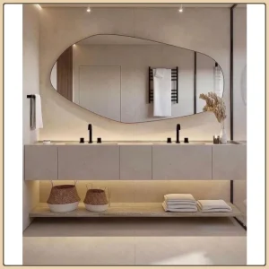 Asymmetrical Wood Framed Wall Mirror 63x31.5", Mid-Century Modern for Living Room